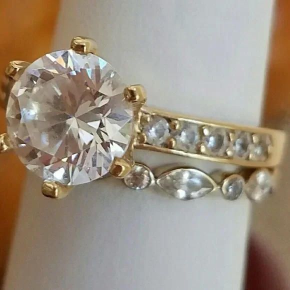 14k Solid yellow Gold Engagement ring 2pc set